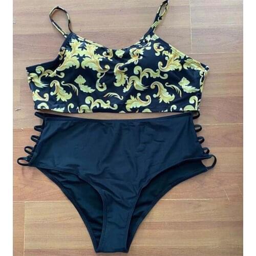 Plus Size Swimming Suit For Women Sexy Print Two Piece Bikini Set Swimwear Female Push Up Bathing Suit Retro High Waist Biquini
