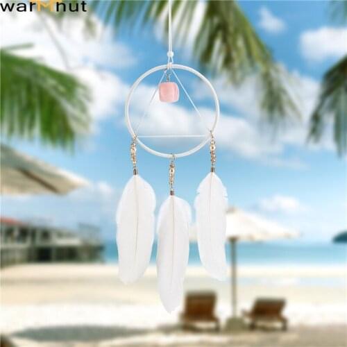 WarmHut Dream Catcher with Rose Quartz White Feather Wall Decor for Car Bedroom Wedding Party Boho Hanging Dreamcatcher Ornament