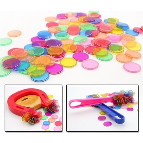 Magnetic Rod Metal-Ring Bingo Chips Kids Science Experiment Educational Toys