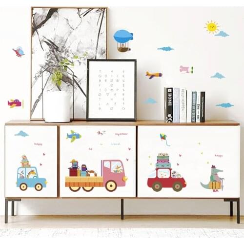 Cartoon aircraft cars animals wall stickers for kids rooms nursery home decorative wall decals pvc mural art diy posters gifts