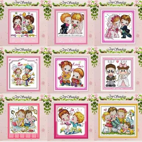 Cartoon Lovers boy girl counted 11CT 14CT Cross Stitch Sets Wholesale DIY Cross-stitch Kits Embroidery Needlework Home Decor