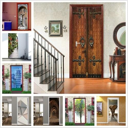 Retro Wood Grain Doors Sticker Peel and Stick Wallpaper Vinyl Waterproof Room Decoration Decals Posters Home Design deurstickers