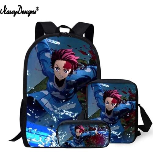 NOISYDESIGNS 2021 New Fashion Student Schoolbags Demon Slayer Anime Printed 3Pcs/Set Backpack for Primary Student Casual Satchel