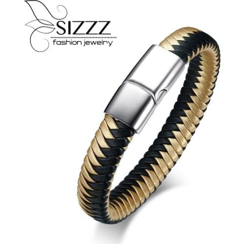 SIZZZ New product 21CM stainless steel European and American style Fiber Bracelet&bangles for men