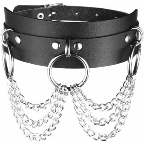 COLEMJE 2019 New Punk Choker Necklace Sexy Leather Gothic Necklace Jewelry Choker Collar Women O Round Chain Chocker Bondage