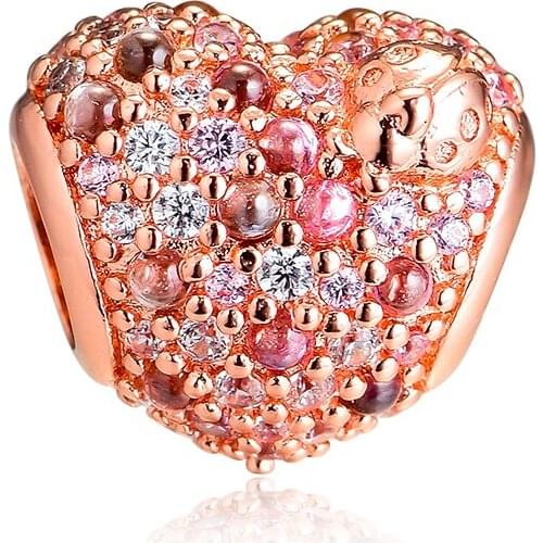 Fits Pandora Bracelet Gleaming Ladybird Heart Charm Genuine 925 Sterling Silver Beads for Jewelry Making Kralen Berloques