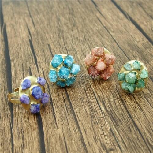 R15052205 Raw Druzy Cluster Ring Raw Druzy Cluster Ring Gold Adjustable RING