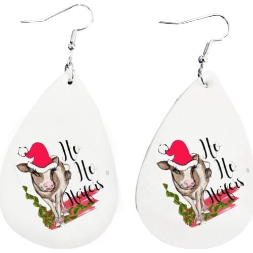 Christmas Cow Earrings Sublimation Western Merry Christmas Earrings Faux Leather Earrings
