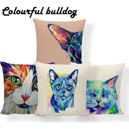 Cat Siamese Cushions Animal Colorful Pillowcase Yellow Blue Nordic Wedding Decor Home Throw Pillows Gray 45Cm Cotton Blend Brand