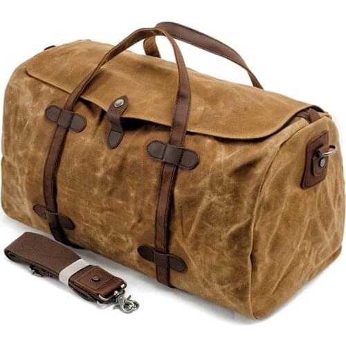 Vintage Pure Cotton Canvas Leather Travel Duffel Bags Large Capacity Weekend Bag Overnight Bag Men Hand Luggage Big