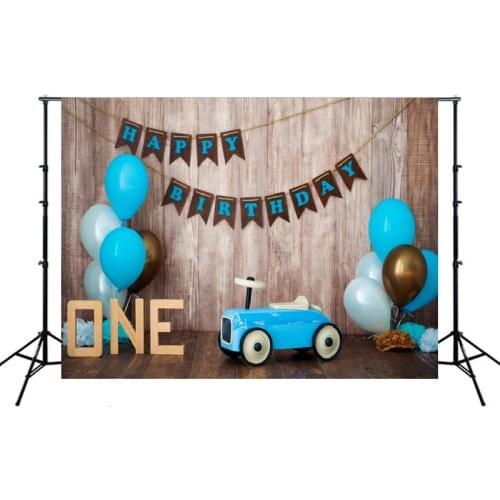 Car Balloon Flags Blue Theme Portrait Photography Backdrop One Year Birthday Party Photo Background Vinyl Photocall Booth Props