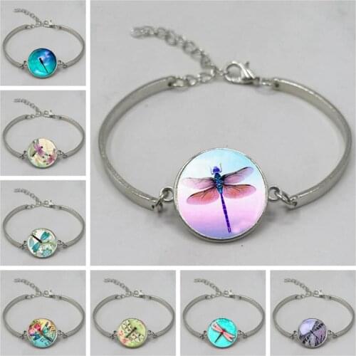 2020 dragonfly convex round glass bracelet animal dragonfly bracelet ladies gift jewelry