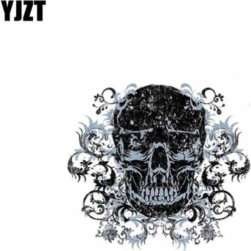 YJZT 9.7CM*8.7CM Reflcetive Car Sticker COOL FILIGREE Black Skull Decal PVC 6-0272