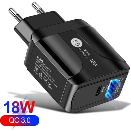 18W QC 3.0 USB Quick Charger QC3.0 USB C PD Fast Wall Charging Power adapter WIth LED For Huawei Samsung Xiaomi Type C PD Charge