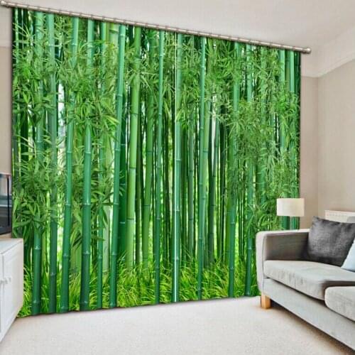 Green bamboo forest Blackout Window Drapes Luxury Modern Curtains For Living Room Bedding Room Office Hotel Home White Curtains