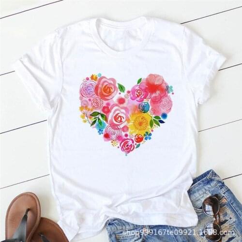 20 Styles Of Love Petals Creative Printing Casual T-shirt O-neck Short-sleeved Womens Loose Top Womens Oversized T-shirt S-4XL