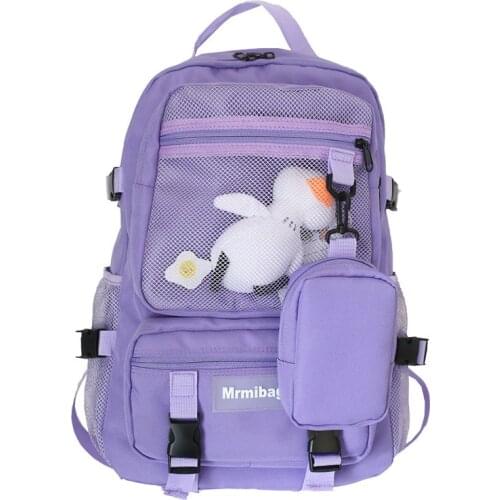 Lady Nylon Backpack Kawaii Female School Bag Mesh Girl Book Cute Backpack Women Student Net Bag pendant Fashion Trendy 2020 New