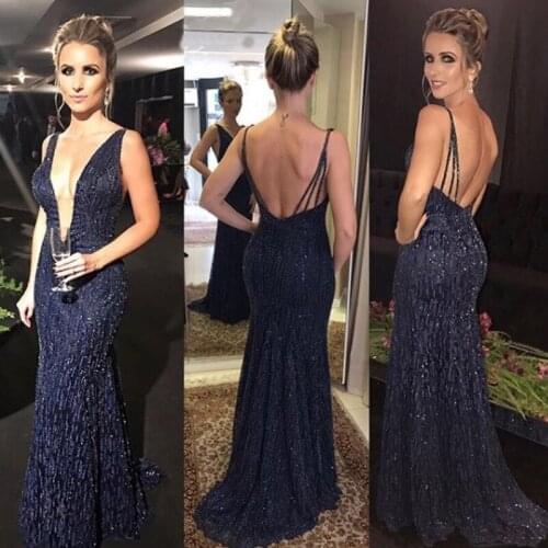 Sexy Backless Sequins Summer Women Floor Length Dress Deep V Neck Party Dress Black Sleeveless Spaghetti Strap Elegant Dress