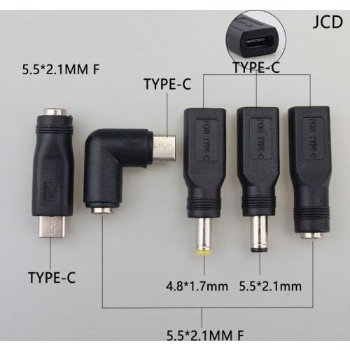 1pcs 5.5 x 2.1 mm / 4.8*1.7mm Female to Micro USB Type C Male 5 Pin DC Power Plug 180 Degrees Connector Adapter For Laptop PC
