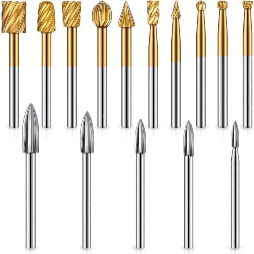 15 Pcs Wood Carving Bit Cut Carbide Rotary Burrs Wood Carving And Engraving Drill Bit Milling Cutter Root Carving Tools