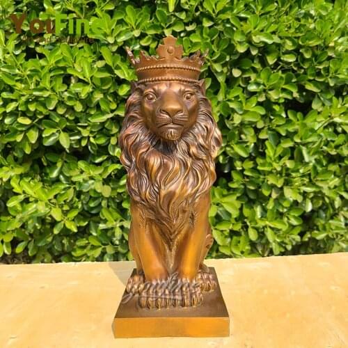 34.5cm Bronze Lion Sculpture King of Beasts Lion Animal Bronze Statue Handicraft Art Crafts Home Decoration Collection Ornament