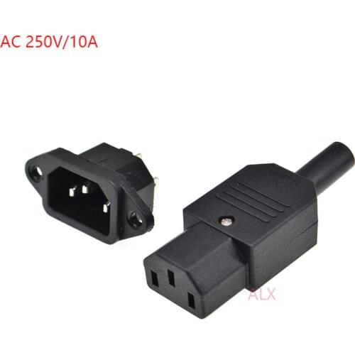 10A US AC250V 10A 3pin IEC C13 Power Supply plug socket Adapter male plug & female jack Rewirable cable wire connector