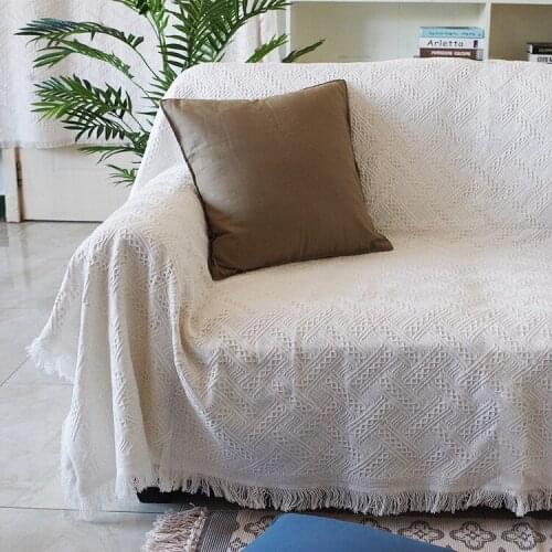 6 Sizes Home Sofa Cover Solid Color Hem Tassel Decoration Fashion Simple Washable Wear-Resistant Sofa Blanket