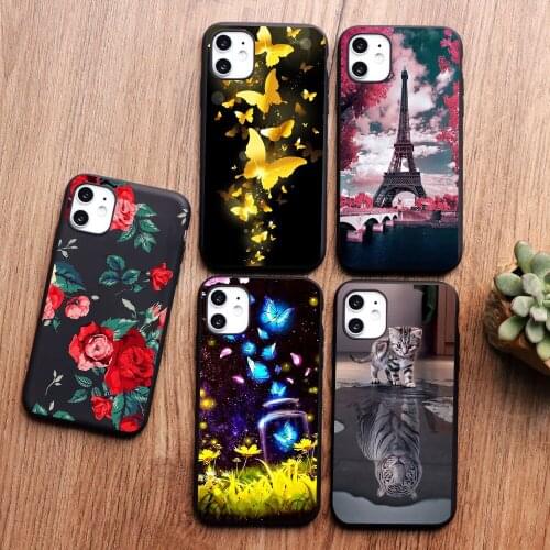 Art Scenery Floral Cat butterfly Patterned Phone Case For iPhone 12 PRO 11 pro max 8 7 Plus 6s X XS MAX XR TPU Silicone Cover