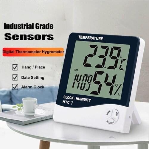 Digital Hygrometer Thermometer Indoor Temperature Monitor Room Humidity Gauge Backlit Weather Station Alarm Clock with Calendar