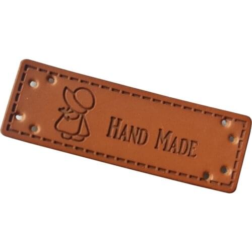 Hand Made Bag Leather Tags with Lovely Girl Logo for Clothing Sewing Accessories Pu Leather Shoes Name Handmade Labels
