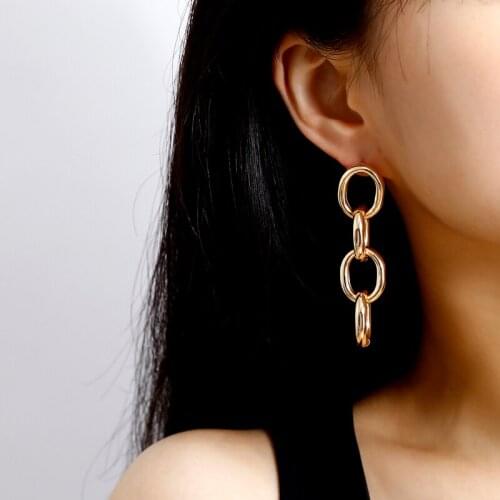 Gothletic Gold/Rhodium Color 67mm Long Link Circle Drop Earring 4 Rings Dangle Earrings for Women Fashion Jewelry 2020 NEW