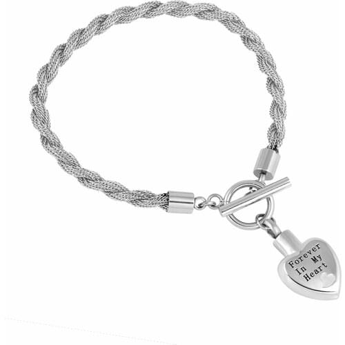 IJB5074 Forever In My Heart custom word engraving heart charm for ashes cremation chain bracelets and bangles stainless steel