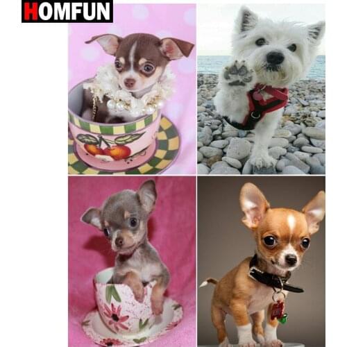HOMFUN Paint With Diamond Embroidery "Pet dog animal" Diamond Painting Full Square Round Picture Of Rhinestone Decor