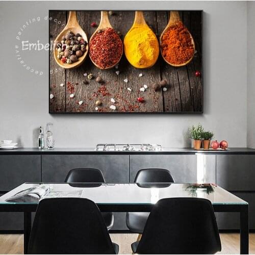 Colorful Grains Spices Spoon Kitchen Canvas Painting Cuadros Scandinavian Posters and Prints Wall Art Food Picture Living Room