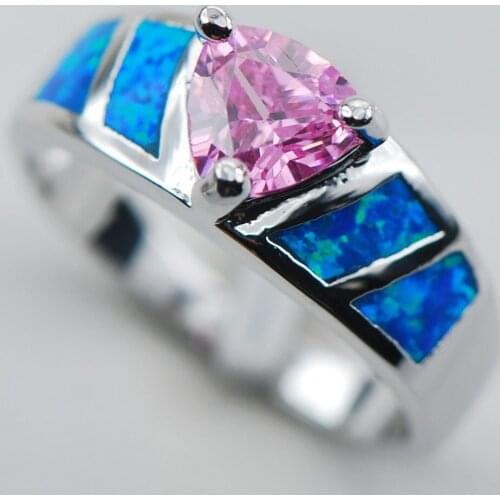 Pink Crystal Zircon Blue Opal 925 Sterling Silver Ring Size 6 7 8 9 10 R1298