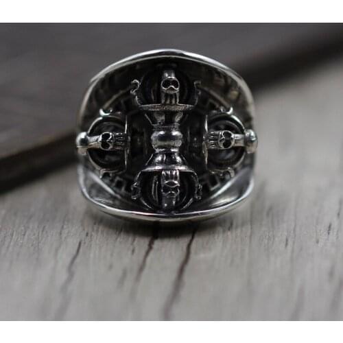 Sterling Silver 925 Rotary Crossed Diamond Pestle Ring Retro Peculiar Ornament Ring Thai Silver Jewelry