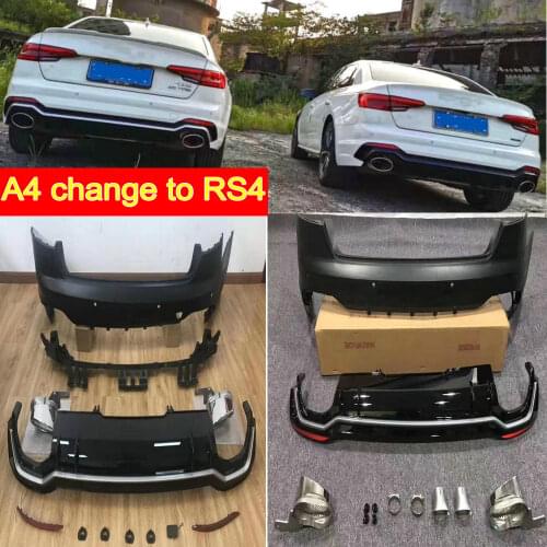 RS4 Bodykits car body kits PP auto car rear bumper for A4 2017-2019 rear bumper + rear diffuser / + exhaust pipe tips