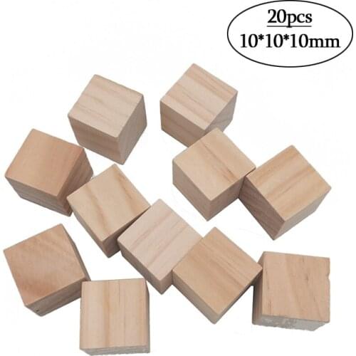20pcs 10mm Natural Solid Wood Square Blocks Wood Cubes Wood Cube Blocks for Puzzle Making, Crafts, and DIY Projects