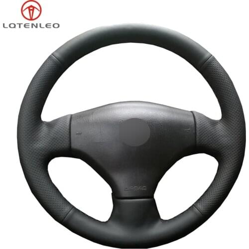 LQTENLEO Black PU Artificial Leather Hand Sew Car Steering Wheel Cover For Peugeot 206 2003-2006