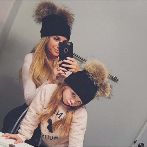 Cute Kids Girls Hats Mother Daughter Warm Knitted Hat Family Matching Children Hats And Caps Winter Newborn Baby Hat Beanie Caps