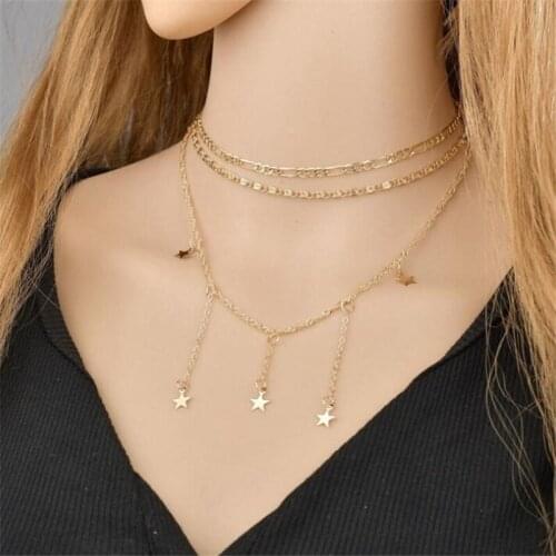 Fashion Multi-Layer Star Necklace for Women Charming Lady Gold Pendant Necklace Female Party Jewelry Gift