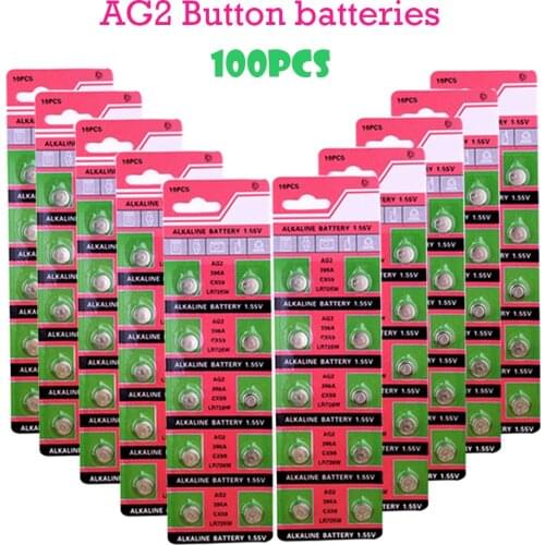Cheap AG2 100PCS 1.55V Alkaline Battery LR726 396 SR726 196 SG2 SR9 726 LR59 Cell Coin Batteries For Watch Toys Remoteys Remote