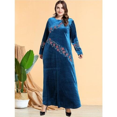 Autumn Winter Abaya Women Velvet Long Maxi Dress Muslim Kaftan Dubai Jilbab Embroidery Caftan Turkish Gown Islamic Clothing Robe