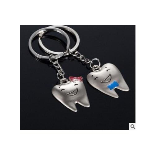Lover gift Cute lover gift key ring One tooth shaped love double key chain keychain key ring