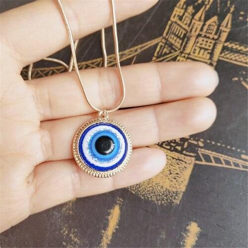 19MM Resin Nepal Style Blue Eyes Pendant Necklace Demon Eye KC Gold Jewelry Acrylic Beads And Glass Pendants