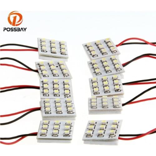POSSBAY 10x Dome Door Lamp 9 LED 1210 SMD T10 Festoon Car Interior Room Light Panel Lamp Bulb White