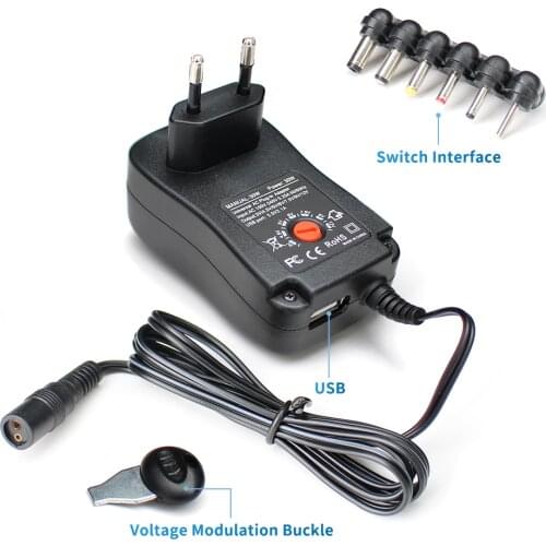 Adjustable Power Supply Adapter AC 220V TO DC 12V 3V 4.5V 5V 6V 7.5V Converter 110V TO 12V 30W Transformer With 6 Plug Connector
