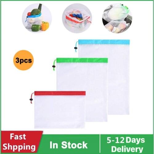 3 Sizes Fruit Vegetable Bag Reusable Mesh Produce Bags Washable Eco-Friendly Bags for Grocery Shopping Storage Toys Bag