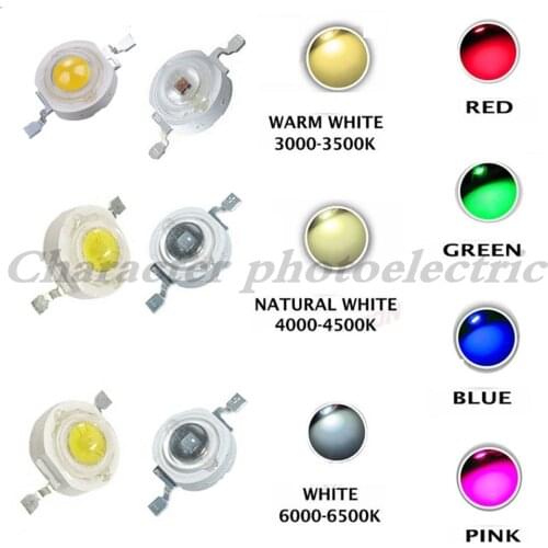 100pcs 1W 3W LED High Power LEDs Cold White Natural White Warm White RGB Red Green Blue Yellow Light Source