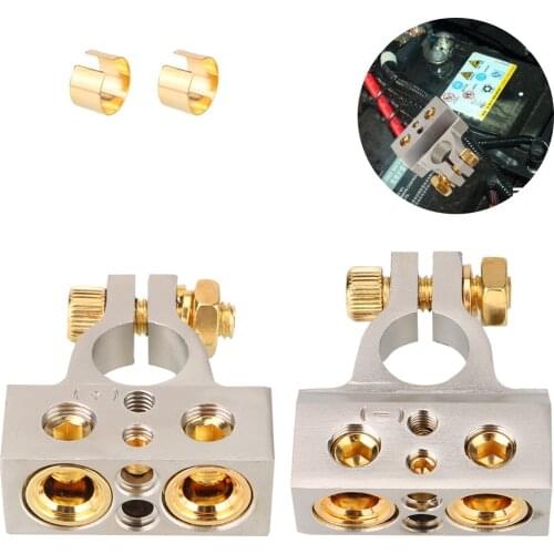 2Pcs Car Battery Clip Terminal Connectors With 2 Covers Shims 0/2/4/8/10 Gauge Auto Car Marine Modified Battery Head